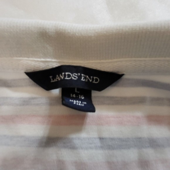 Lands' End Women's Pima‎ Cotton Polo Stripe L 14/16 Multicolor - Picture 2 of 5